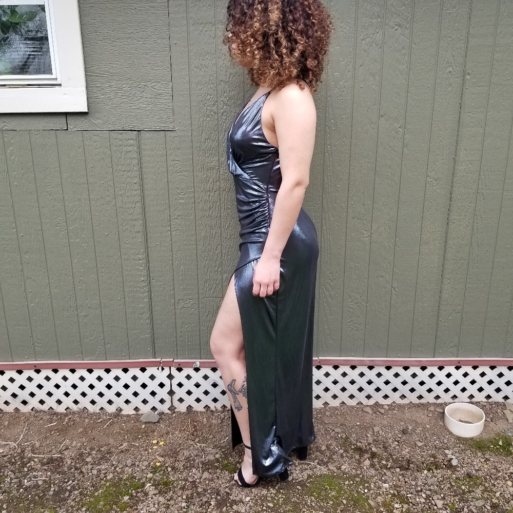 Maria bianca Nero full length metallic gown